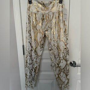 BuffBunny Metallic Gold and White Snakeskin Leggings. NWT